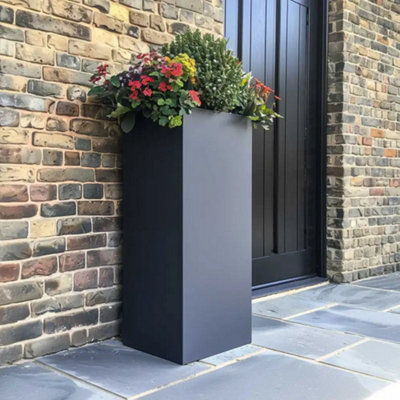 75cm Zinc Matte Grey Tall Square Planter - 4