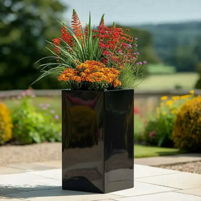 75cm Zinc Platinum Black Tall Square Planter