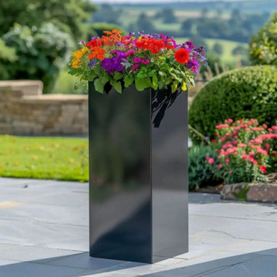 75cm Zinc Platinum Black Tall Square Planter - 3