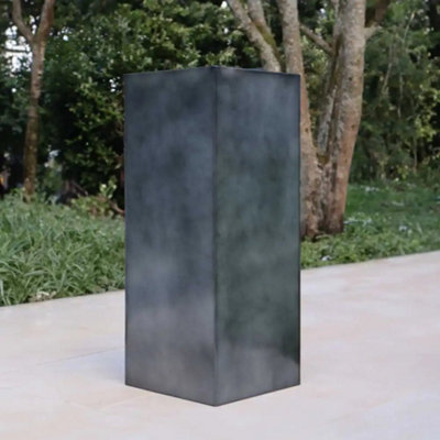 75cm Zinc Platinum Black Tall Square Planter - 4