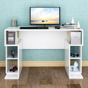 75H x 120W x 60D cm Modern Office Computer Desk with 3-Tier Shelves Multipurpose PC Workstation Home Office Wooden Study Desk