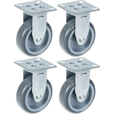 75mm 3" castor grey rubber tyre, fixed, 240kg capacity, set of 4