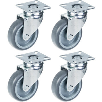 75mm 3" castor grey rubber tyre, swivel, 240kg capacity, set of 4
