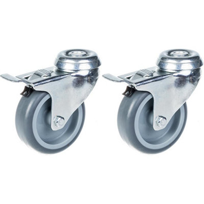 75mm 3" castor grey rubber tyre, swivel with brake, 120kg capacity, set of 2