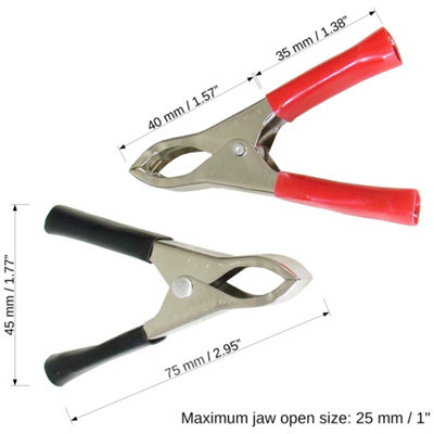 75mm / 3" Crocodile Clips, Alligator Clamps, Electrical Cable Terminal Test Metal Croc Clips - Car Battery, Electric Testing, DIY