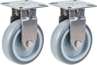 75mm 3" stainless steel castor grey rubber, fixed, 120kg, set of 2