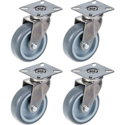 75mm 3" stainless steel castor grey rubber, swivel, 240kg, set of 4