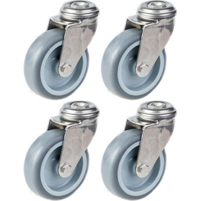 75mm 3" stainless steel castor grey rubber, swivel, 240kg, set of 4