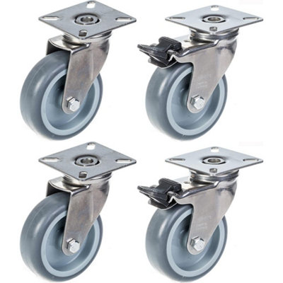 75mm 3" stainless steel castor grey rubber, swivel & brake, 240kg, set of 4