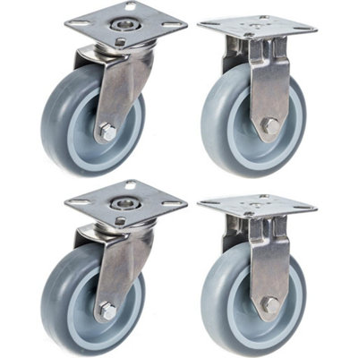 75mm 3" stainless steel castor grey rubber, swivel & fixed, 240kg, set of 4