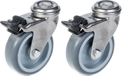 75mm 3" stainless steel castor grey rubber, swivel with brake, 120kg, set of 2
