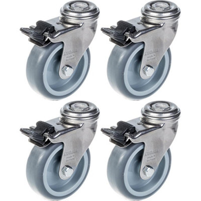 75mm 3" stainless steel castor grey rubber, swivel with brake, 240kg, set of 4