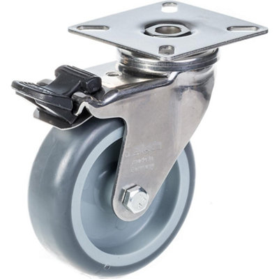 75mm 3" stainless steel castor grey rubber, swivel with brake, 60kg
