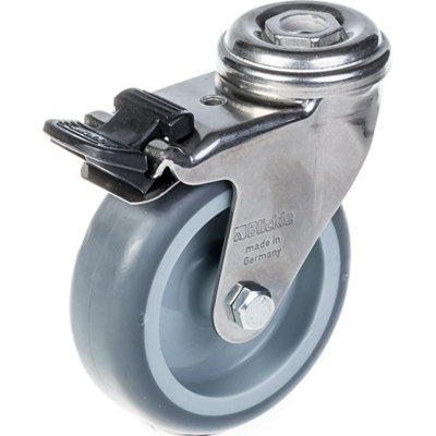75mm 3" stainless steel castor grey rubber, swivel with brake, 60kg
