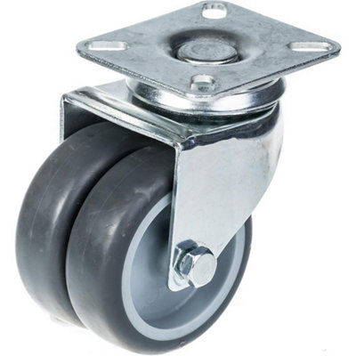 75mm 3" twin wheel castor grey rubber swivel 100kg capacity