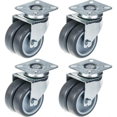 75mm 3" twin wheel castor grey rubber swivel 400kg capacity, set of 4