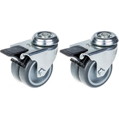 75mm 3" twin wheel castor grey rubber swivel with brake 200kg capacity, set of 2