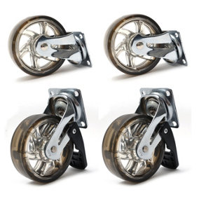75mm 40kg Plastic Swivel Castor Wheel Furniture Caster Brown - With Brake - Pack of 4