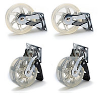 75mm 40kg Plastic Swivel Castor Wheel Furniture Caster Clear - With Brake - Pack of 4