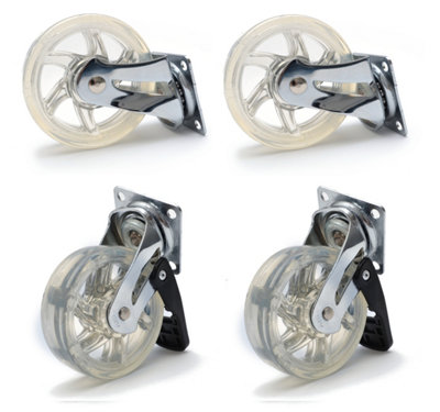 75mm 40kg Plastic Swivel Castor Wheel Furniture Caster Clear - With Brake - Pack of 4 Price Comparisons | Compare The Build