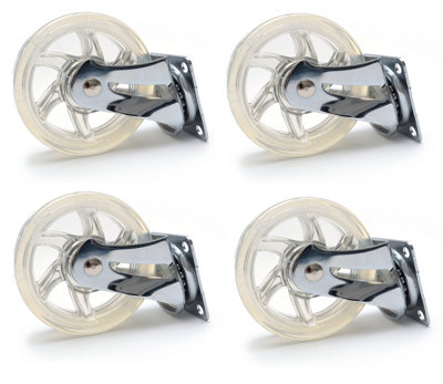 75mm 40kg Plastic Swivel Castor Wheel Furniture Caster Clear - Without Brake - Pack of 4