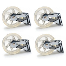 75mm 40kg Plastic Swivel Castor Wheel Furniture Caster Clear - Without Brake - Pack of 4
