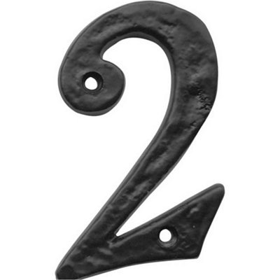 75mm Antique Black Iron Door Numeral - Number 2 Classic Traditional Front Wall House Sign