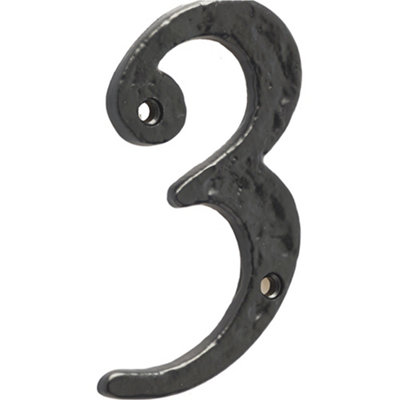 75mm Antique Black Iron Door Numeral - Number 3 Classic Traditional Front Wall House Sign