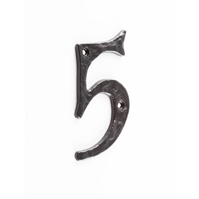 75mm Antique Black Iron Door Numeral - Number 5 Classic Traditional Front Wall House Sign