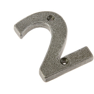 75mm Antique Pewter Door Numeral - Number 2 Classic Traditional Front Wall House Sign