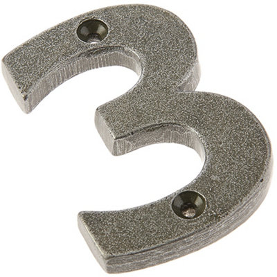 75mm Antique Pewter Door Numeral - Number 3 Classic Traditional Front Wall House Sign