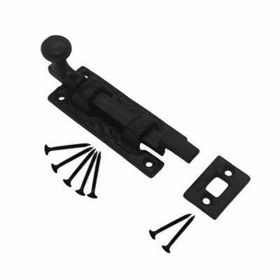 75mm Door Bolt Necked Black Antique Finish Heavy Duty Malleable Iron Secure Lock for Internal & External Doors (Pack of 1)