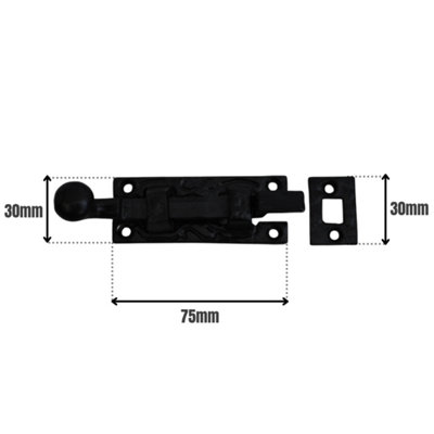 75mm Door Bolt Necked Black Antique Finish Heavy Duty Malleable Iron Secure Lock for Internal & External Doors (Pack of 1)