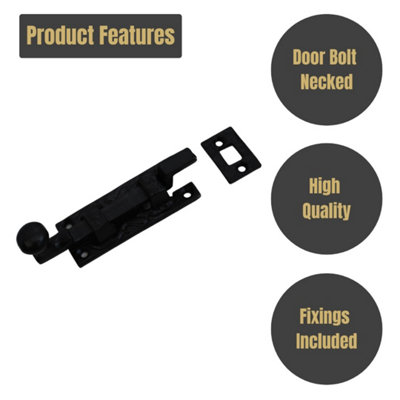 75mm Door Bolt Necked Black Antique Finish Heavy Duty Malleable Iron Secure Lock for Internal & External Doors (Pack of 1)