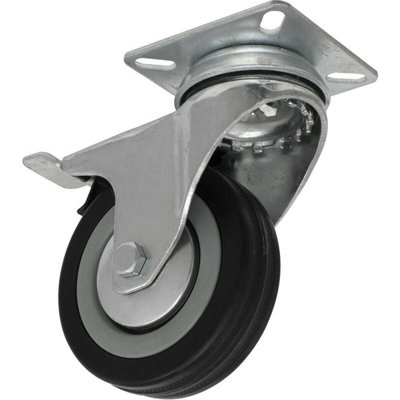 75mm Heavy-Duty Swivel Castor Wheel with Brake and Rubber Tread for Smooth Mobility