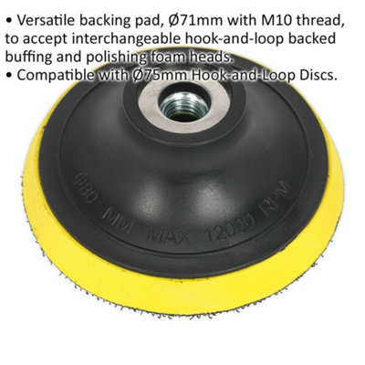 75mm Hook and Loop Backing Pad - M10 x 1.5mm Thread - Angle Grinder Backing Disc