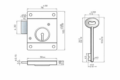 75mm Press Shed Dead Lock Black Face Fixing with x2 Keys