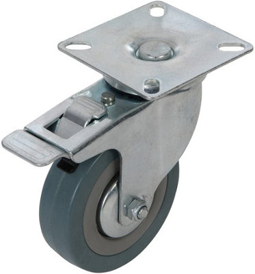 75mm RUBBER Swivel Castor Wheel & BRAKE 50KG Limit Non Marking Spare Tyre