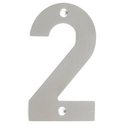75mm Satin Stainless Steel Door Numeral - Number 2 Premium Quality Wall House Sign