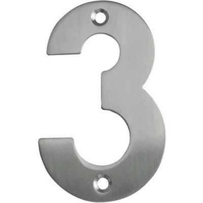 75mm Satin Stainless Steel Door Numeral - Number 3 Premium Quality Wall House Sign
