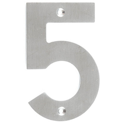 75mm Satin Stainless Steel Door Numeral - Number 5 Premium Quality Wall House Sign