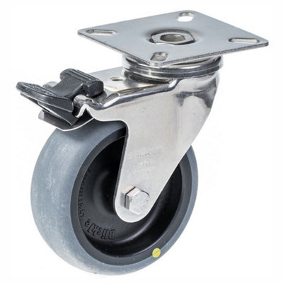 75mm stainless steel swivel/brake castor with grey electrically conductive therm