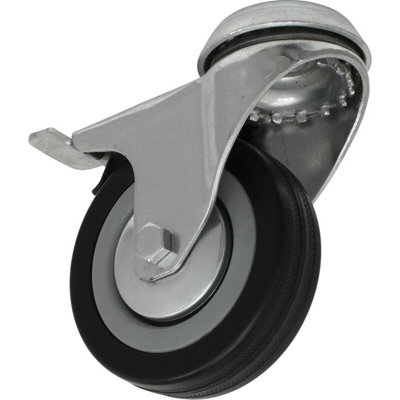 75mm Swivel Bolt Hole Castor Wheel with Brake - Durable Rubber Tread and Steel Centre