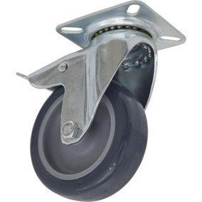 75mm Swivel Plate Offset Castor Wheel - Hard PP & PU Material- Total Lock Brakes