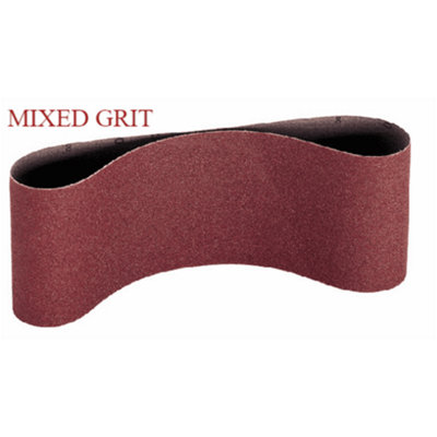 75mm x 457mm Aluminium Oxide Sanding belts. Mixed Grit pack of 5