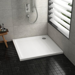 760 x 760mm Square Stone Shower Enclosure Tray Gloss White 40mm Slimline