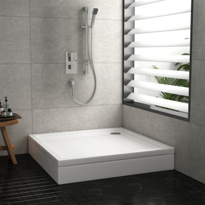 760 x 760mm Square Stone Shower Enclosure Tray with Riser Kit Gloss White 40mm Slimline