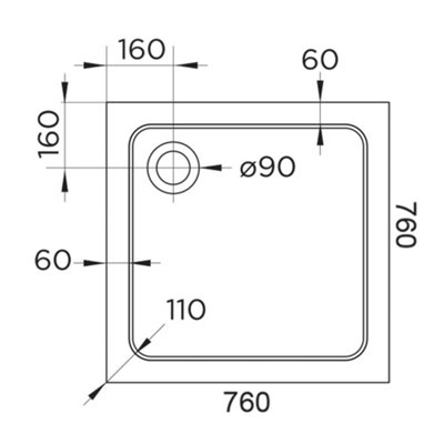 760 x 760mm White Square 45mm Low Profile Shower Tray with Chrome Waste
