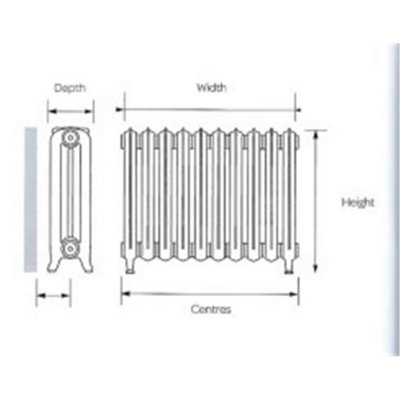 760mm (H) x 600mm (W) - Cast Iron Horizontal Radiator (Rome) - (0.76m x ...