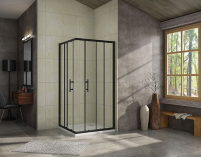 760x760x1850mm Black Frame Corner Entry Sliding Shower Enclosure Double ...